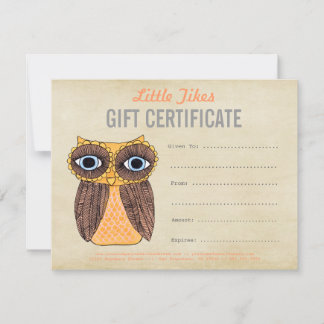 Modèle de certificat cadeau d'entreprise Owl Fashi