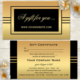 Modèle de certificat cadeau élégant or noir