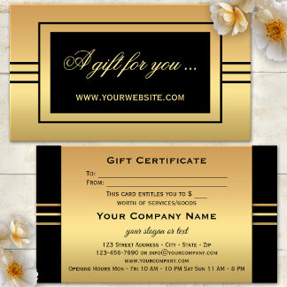 Modèle de certificat cadeau élégant or noir