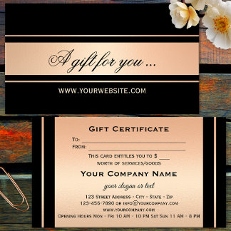 Modèle de certificat cadeau élégant or rose noir
