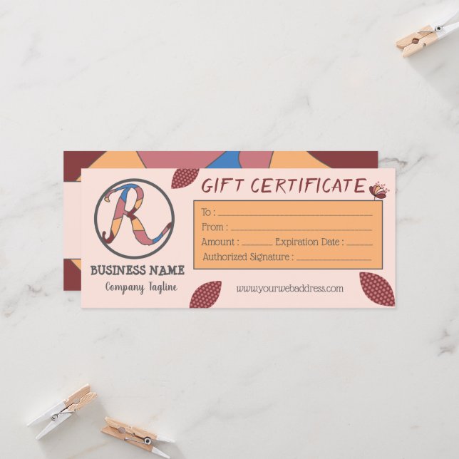 Modèle de certificat cadeau floral avec logo (Devant/Arrière en situation)