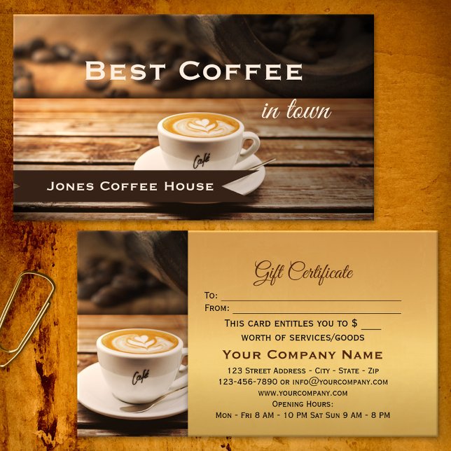 Modèle de certificat cadeau pour le meilleur café  (Créateur téléchargé)