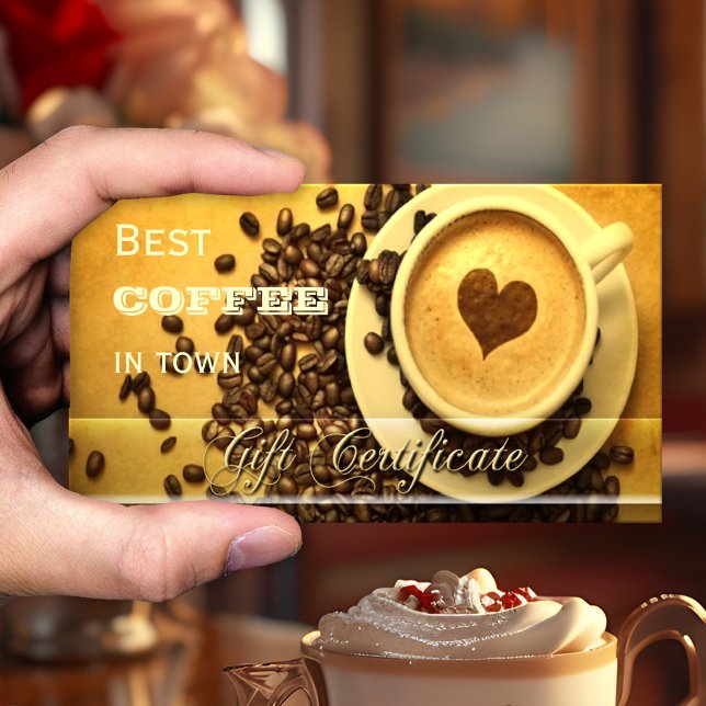 Modèle de certificat cadeau pour le meilleur café  (Gift certificate card featuring a cappuccino with a heart - great for a coffee shop)