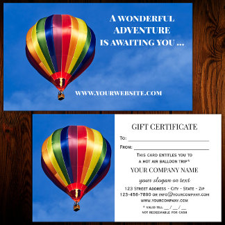 Modèle de certificat cadeau pour vol en montgolfiè