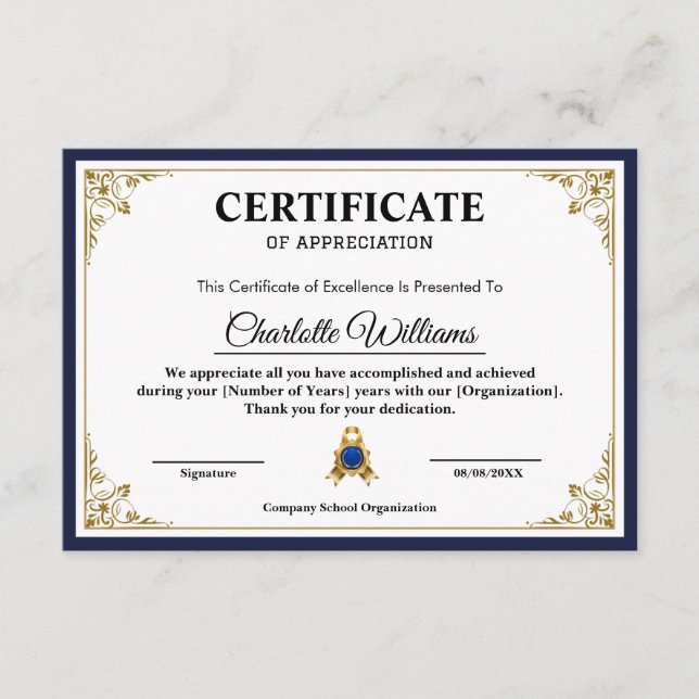 Modèle de certificat de reconnaissance classique (Devant)