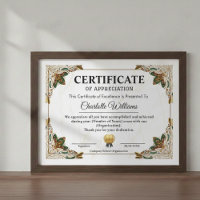 Modèle de certificat élégant de reconnaissance et 