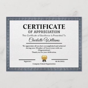 Modèle de Certificat Professionnel de Remerciement