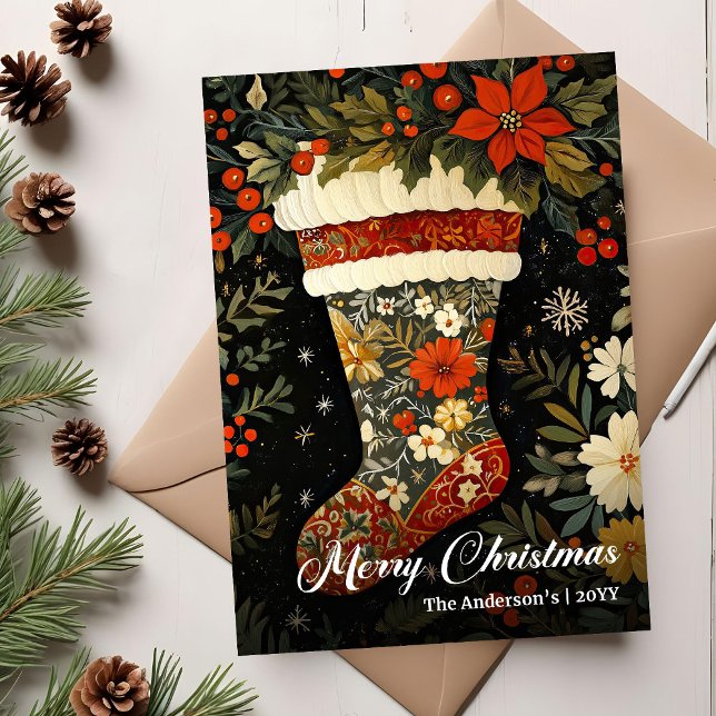 Modèle de chausson de Noël imprimable à l'ancienne (Old Fashioned Christmas Stocking Printable Holiday Card)
