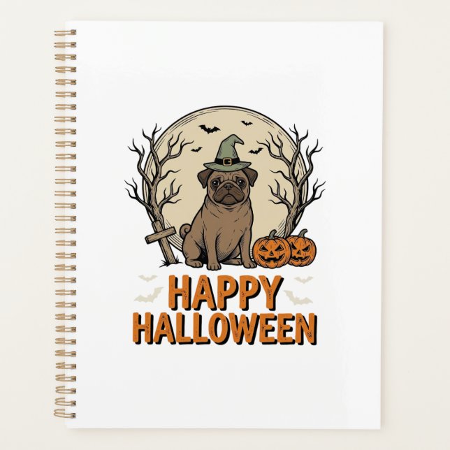 Modèle de chemise vintage Halloween Pug Chapeau de (Devant)