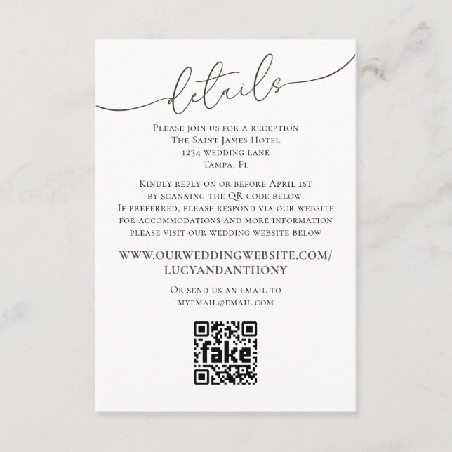 Modèle de code QR pour les détails de mariage simp (Devant)
