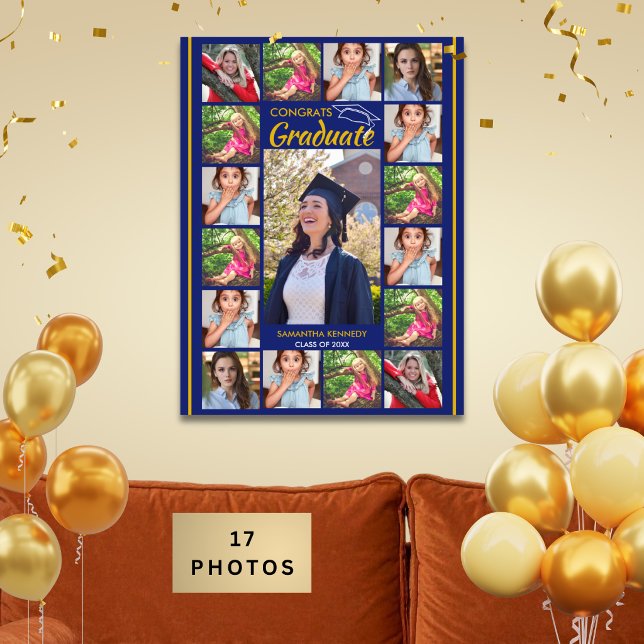 Modèle de collage photo Félicitations diplômé Bleu (Créateur téléchargé)