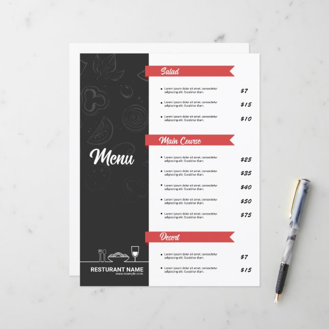 Modèle de dépliant de menu de restaurant (Devant/Arrière en situation)