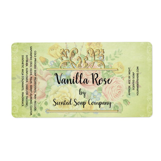 Modèle de Étiquette de savon à froid Rose antique (Devant)