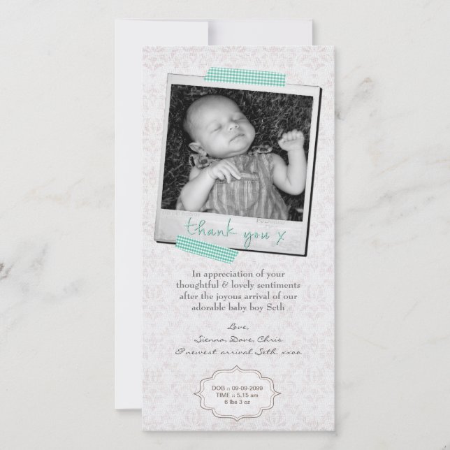 Modèle de faire-part de bébé de note de Merci (Devant)