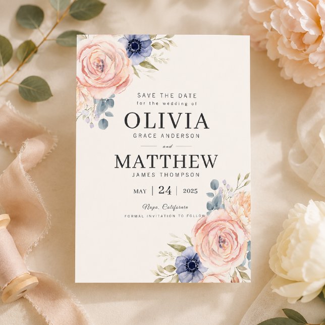 Modèle de Faire-Part de Mariage aux Pivoines Roses (Elegant floral Save the Date for your timeless wedding celebration.)