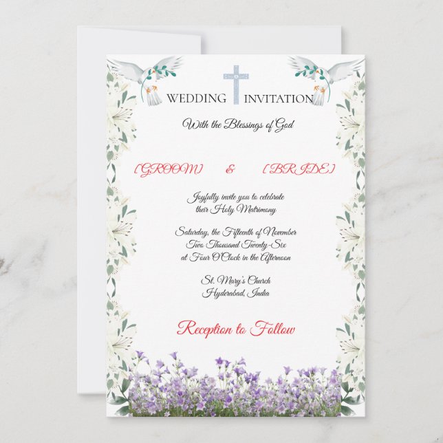 Modèle de faire-part de mariage chrétien élégant (Devant)