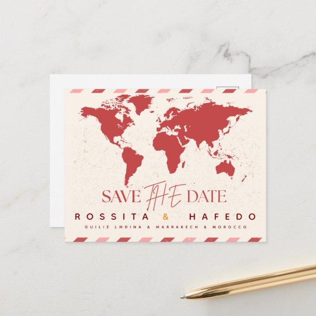 Modèle de faire-part de mariage de destination, aq (Devant/Arrière en situation)