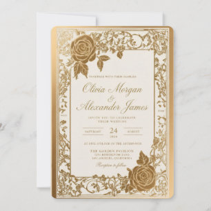 Modèle de faire-part de mariage élégant en or