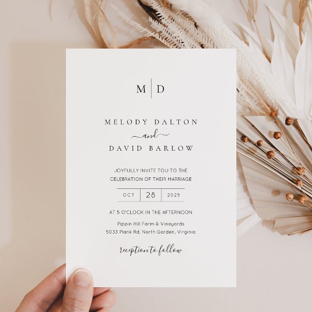 Modèle de faire-part de mariage élégant minimalist (Modern Elegant Wedding Invitation with Monogram)