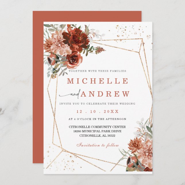 Modèle de Faire-part de mariage en or de Terracott (Devant / Derrière)