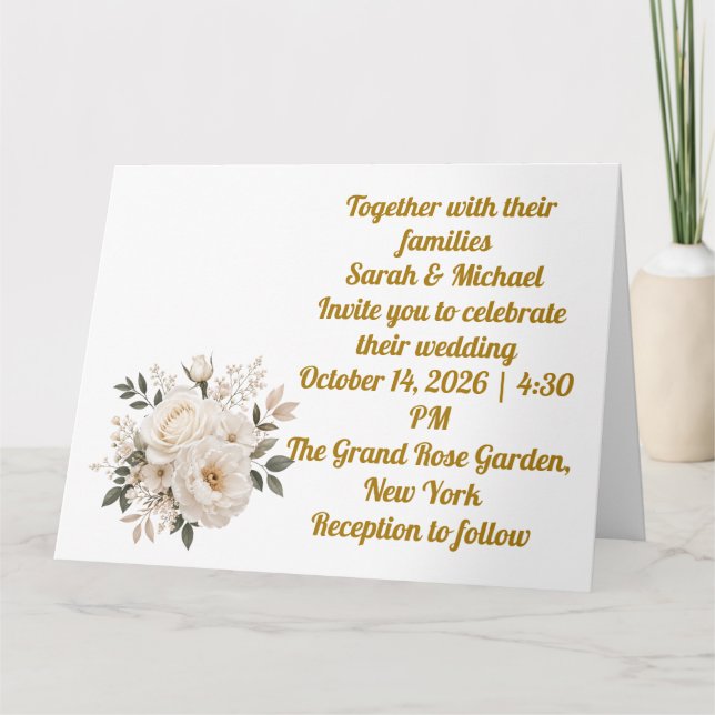 Modèle de faire-part de mariage floral beige éléga (Devant)