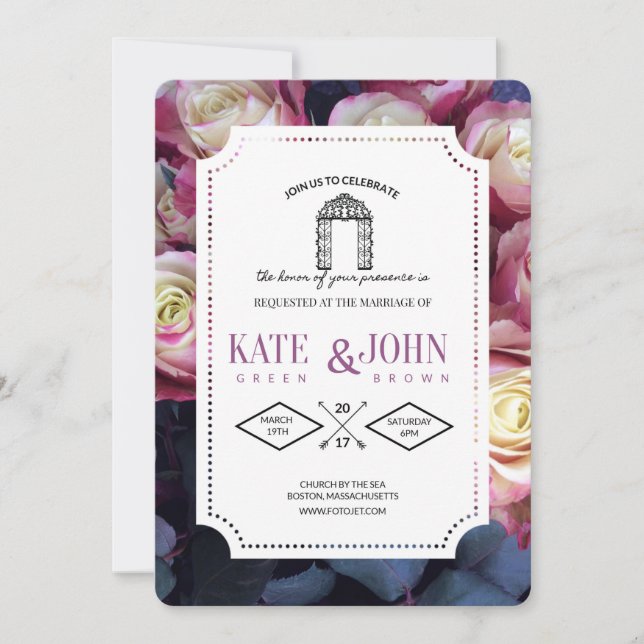 Modèle de faire-part de mariage floral burgundy (Devant)