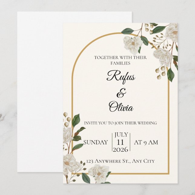 Modèle de faire-part de mariage floral élégant (Devant / Derrière)