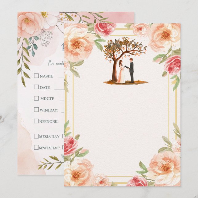 Modèle de faire-part de mariage personnalisable et (Devant / Derrière)