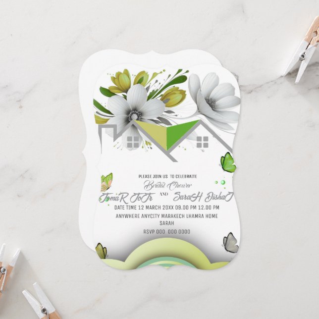 Modèle de faire-part de mariage vert, mariage, Nou (Devant/Arrière en situation)