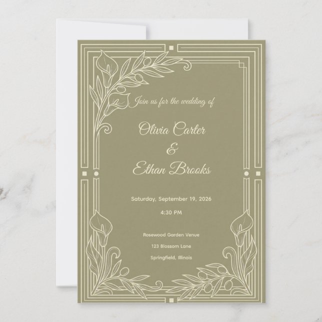 Modèle de faire-part de mariage vert sauge élégant (Devant)
