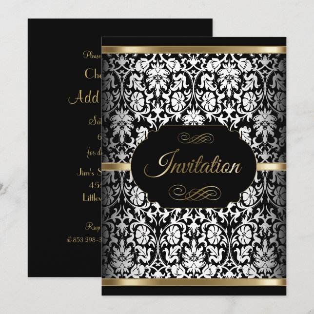 Modèle de fête Blanc, Noir et Or | Invitation (Devant / Derrière)