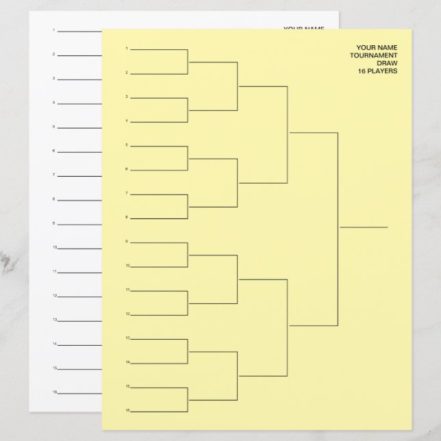 Modèle de feuille d'arbre de tournoi pour 16 joueu (Devant / Derrière)