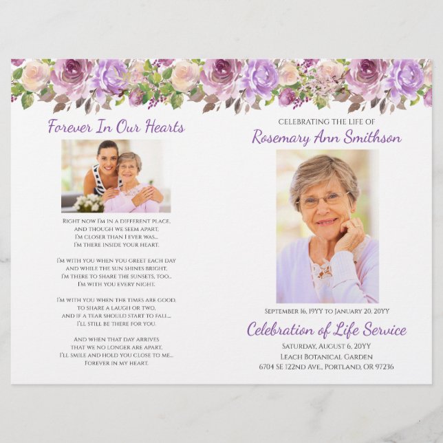 Modèle de flyer de funérailles florales violet lav (Devant)