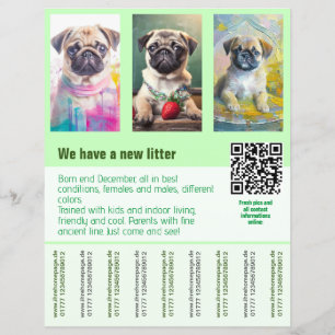 Modèle de flyer de vente de chiots Pug avec code Q