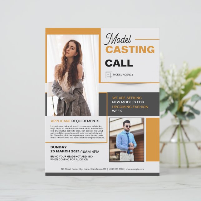 Modèle de flyer pour appel de casting (Debout devant)