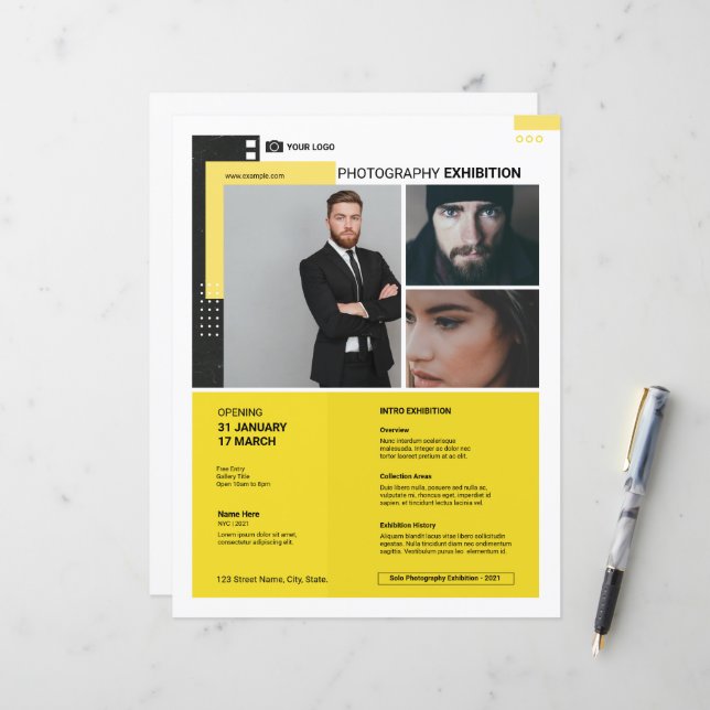 Modèle de flyer pour exposition de photographie (Devant/Arrière en situation)