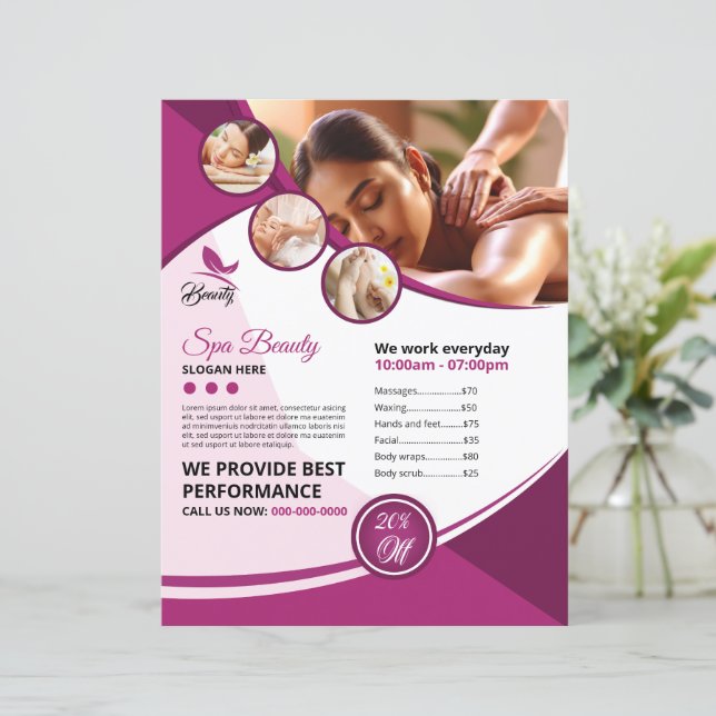 Modèle de flyer pour salon de beauté et spa (Debout devant)