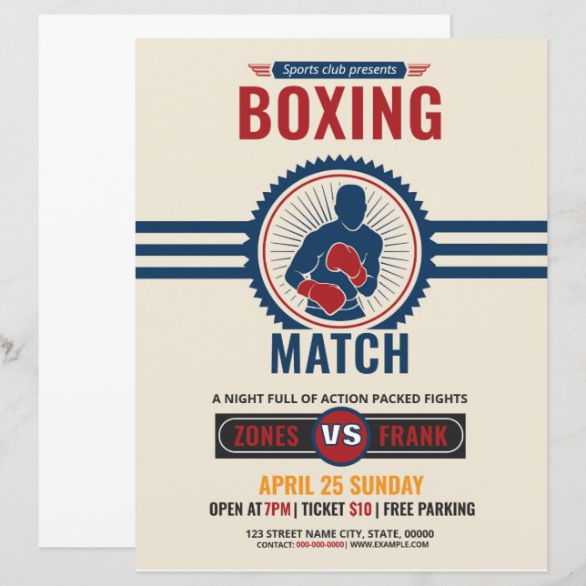 Modèle de flyer pour tournoi de boxe (Devant / Derrière)