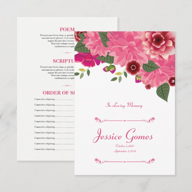 Modèle de la carte de programme funéraire floral (Devant / Derrière)