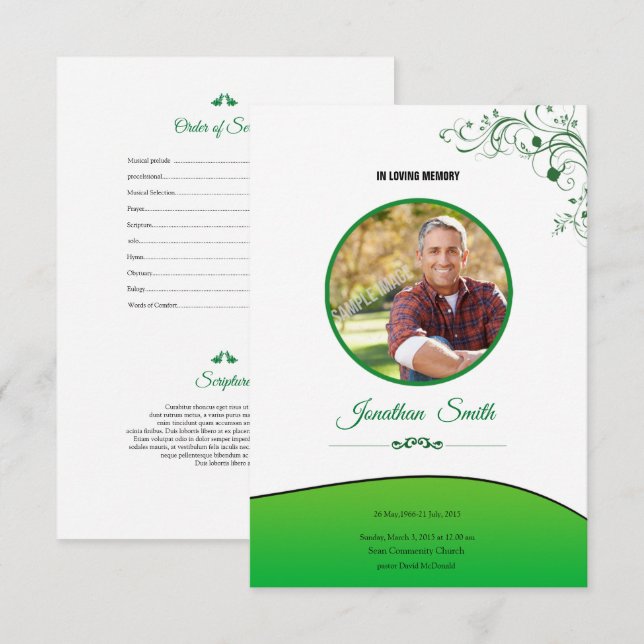 Modèle de la carte de programme funéraire Memorial (Devant / Derrière)