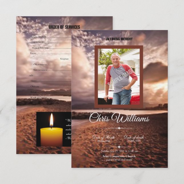 Modèle de la carte de programme funéraire Memorial (Devant / Derrière)