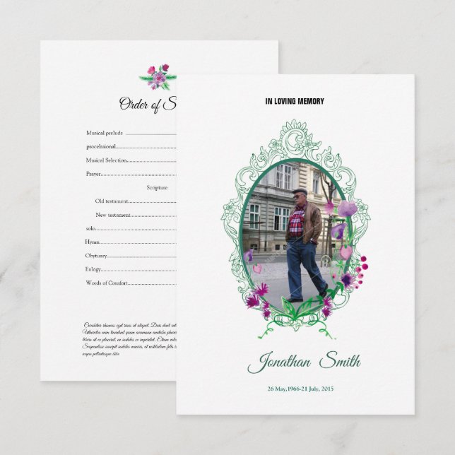 Modèle de la carte de programme Memorial (Devant / Derrière)