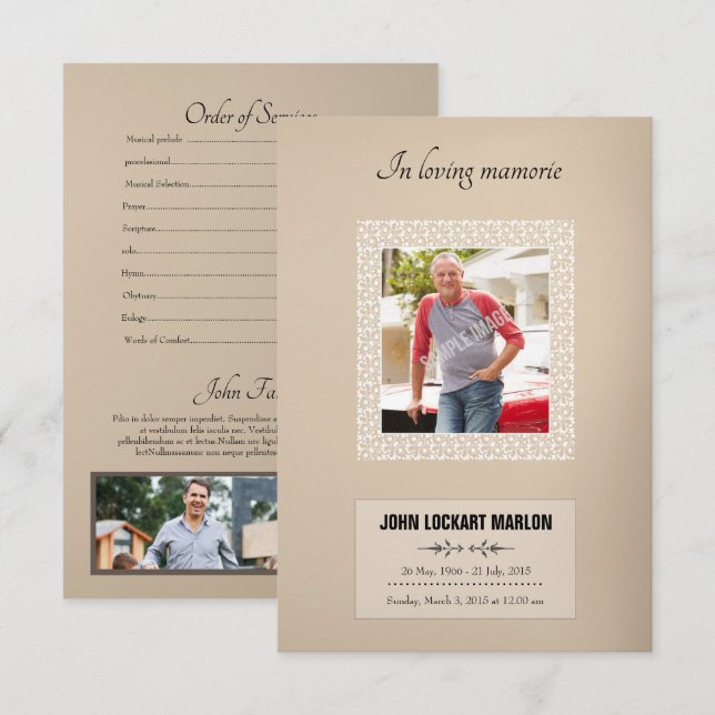 Modèle de la carte de programme Memorial (Devant / Derrière)