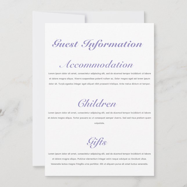Modèle de la carte d'information d'invité mariage (Devant)