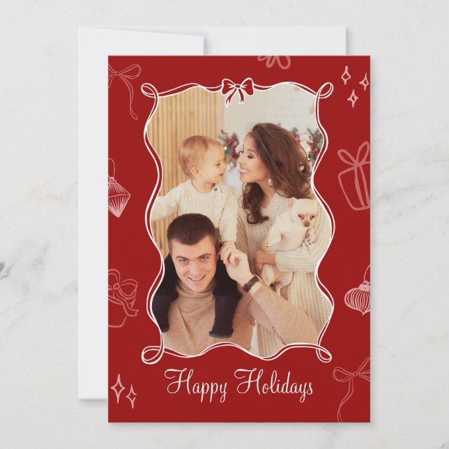 Modèle de la carte photo de Noël en Bow rouge illu (Devant)