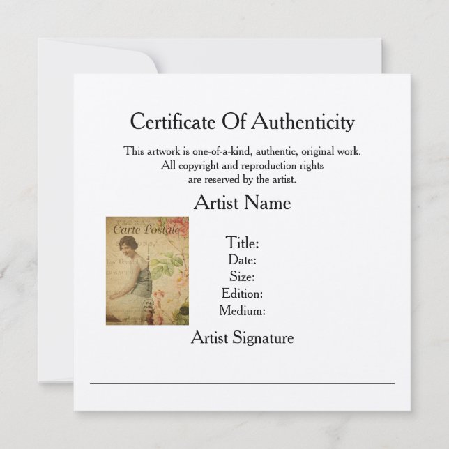 Modèle de l'artiste authenticité du certificat (Devant)