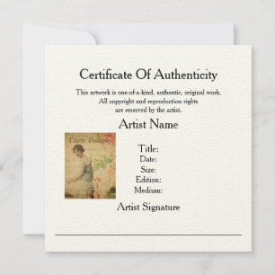 Modèle de l'artiste authenticité du certificat
