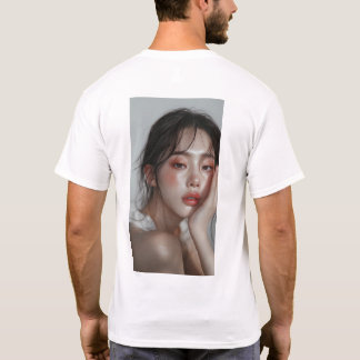 Modèle de maquillage visage coréen élégant T-shirt