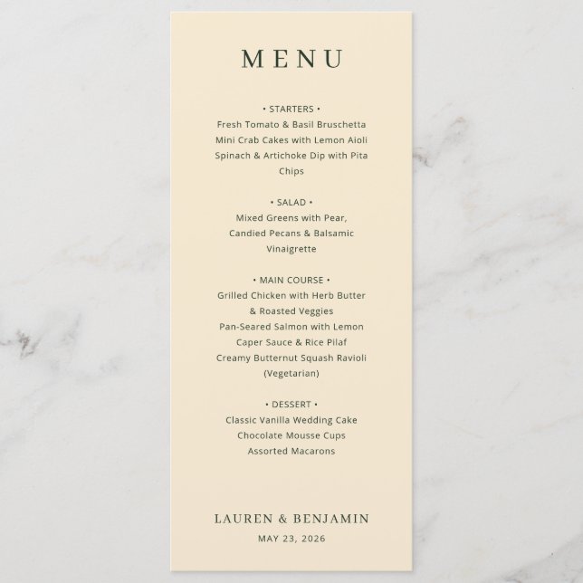 Modèle de menu beige élégant (Devant)