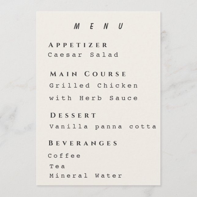 Modèle de Menu Beige Mariage Simple Moderne (Devant)
